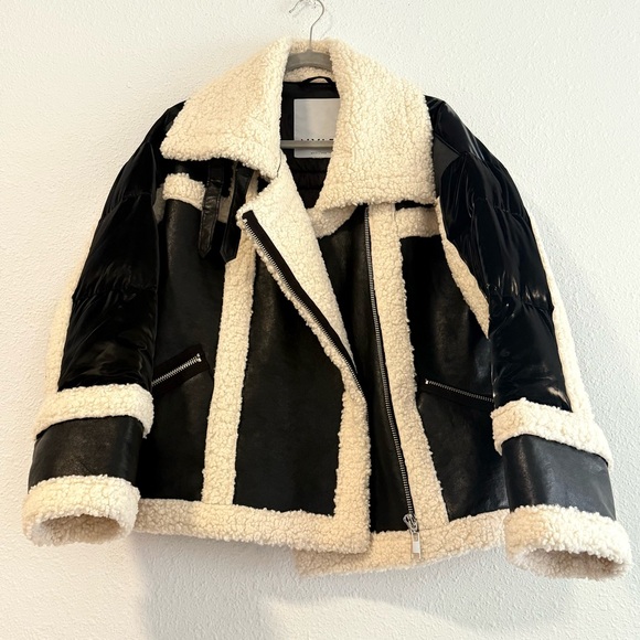NVLT for Anthropologie Faux Fur Moto Jacket Size L - Picture 7 of 14